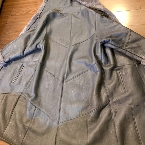 Genuine leather and shearling long coat, like new, size L - Picture 5 of 11